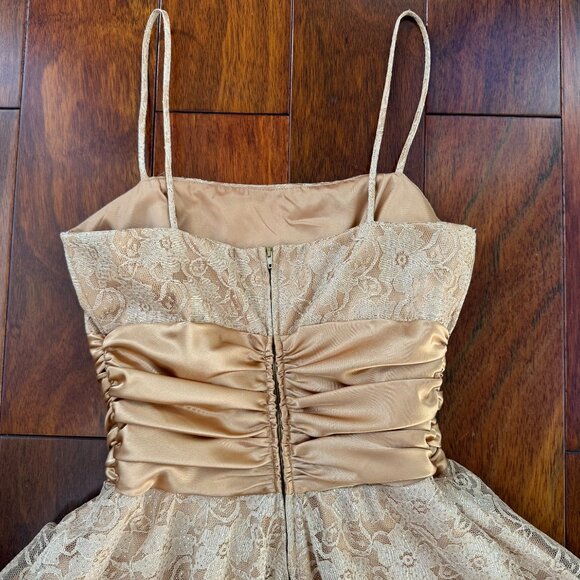Vtg Masquerade Gold Cocktail Dress Gown Shimmer Lace Prom Y2K Fairy Size 5/6 - Picture 8 of 13
